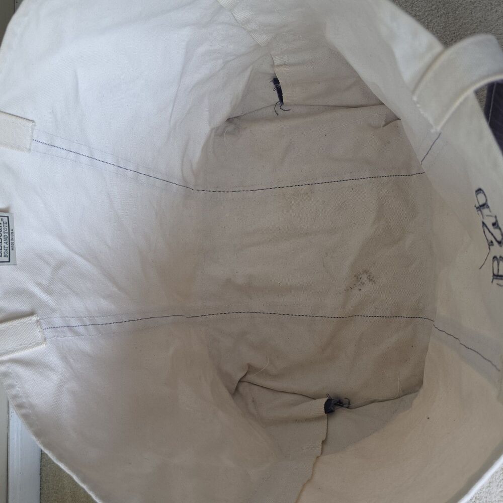 Vintage LL Bean Tote Bag XL Cream/Navy Canvas - Picture 7 of 12
